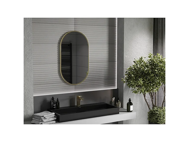 Mexen Loft ovaler Badezimmerspiegel 85 x 50 cm, goldener Rahmen - 9851-085-050-000-50