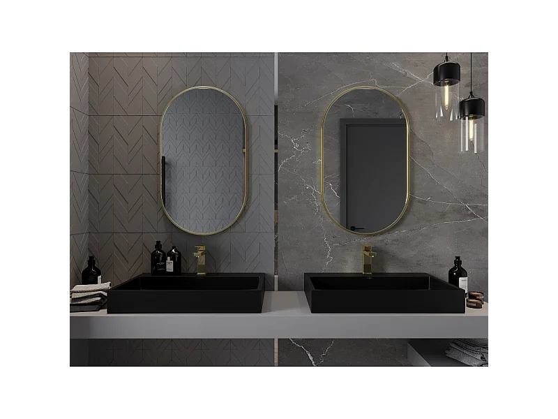 Mexen Loft ovaler Badezimmerspiegel 85 x 50 cm, goldener Rahmen - 9851-085-050-000-50