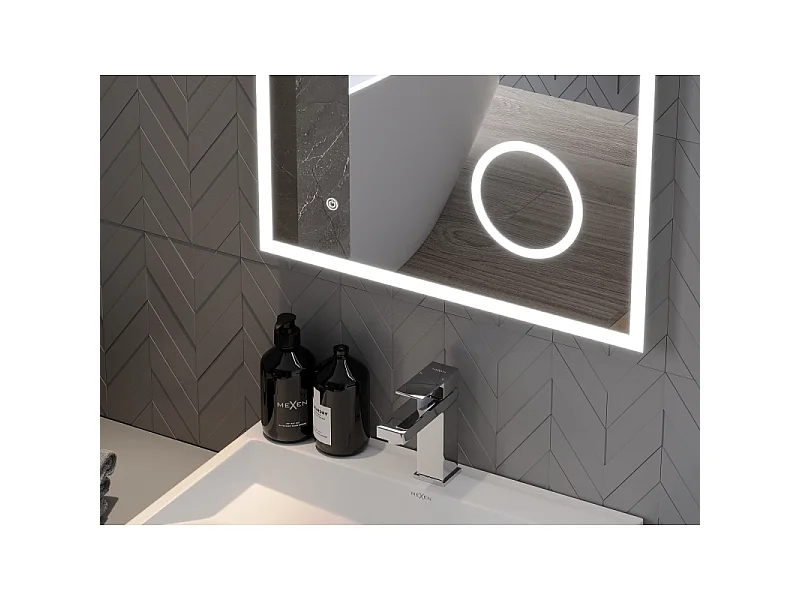 Mexen Kala miroir de salle de bain éclairé avec miroir cosmétique 60 x 80 cm, LED 6000K, anti-buée - 9820-060-080-611-00