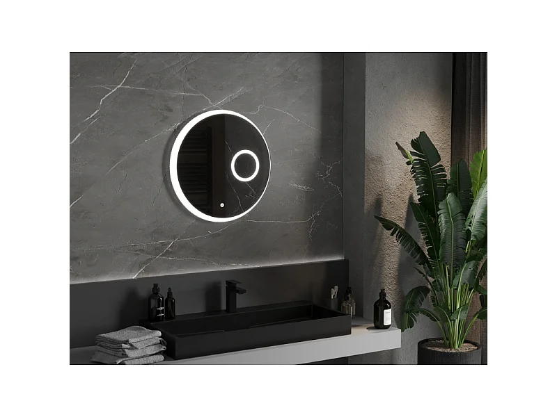 Mexen Ella miroir de salle de bain éclairé avec miroir cosmétique, rond 60 cm, LED 6000K, anti-buée - 9811-060-060-611-00