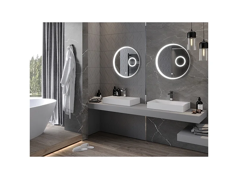 Mexen Ella miroir de salle de bain éclairé avec miroir cosmétique, rond 60 cm, LED 6000K, anti-buée - 9811-060-060-611-00