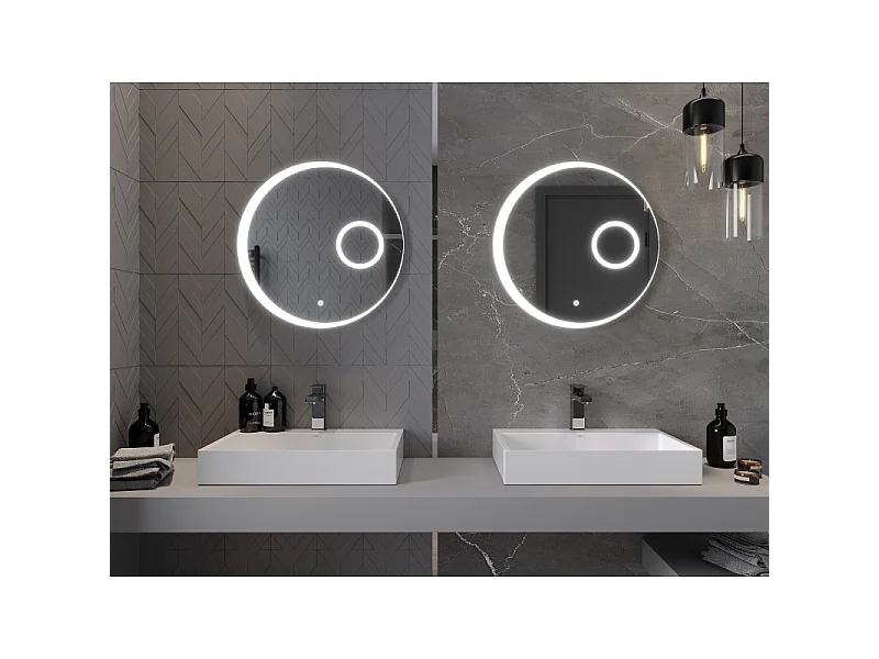 Mexen Ella miroir de salle de bain éclairé avec miroir cosmétique, rond 60 cm, LED 6000K, anti-buée - 9811-060-060-611-00