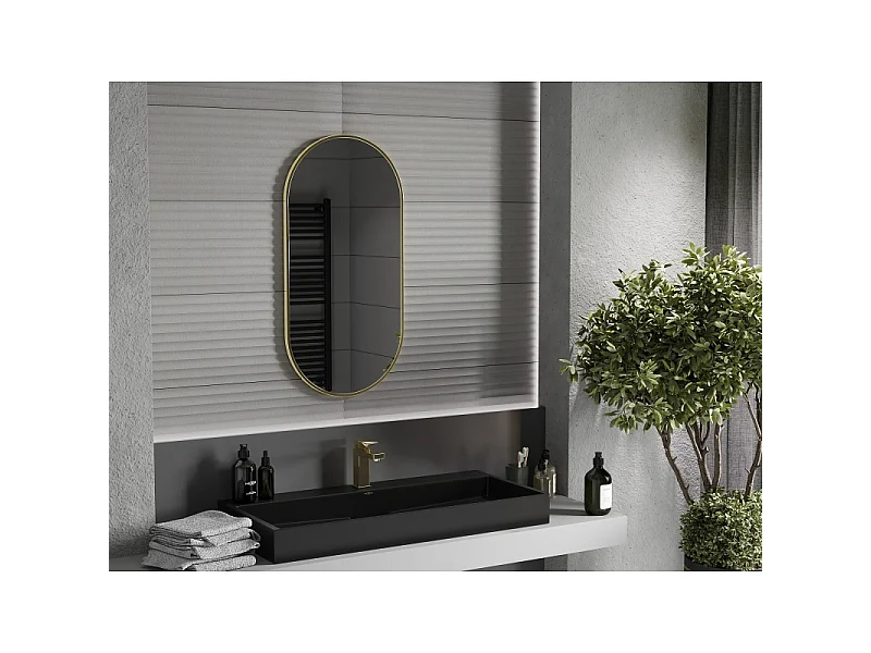 Mexen Loft ovaler Badezimmerspiegel 90 x 45 cm, goldener Rahmen - 9851-090-045-000-50