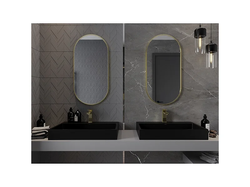 Mexen Loft ovaler Badezimmerspiegel 90 x 45 cm, goldener Rahmen - 9851-090-045-000-50