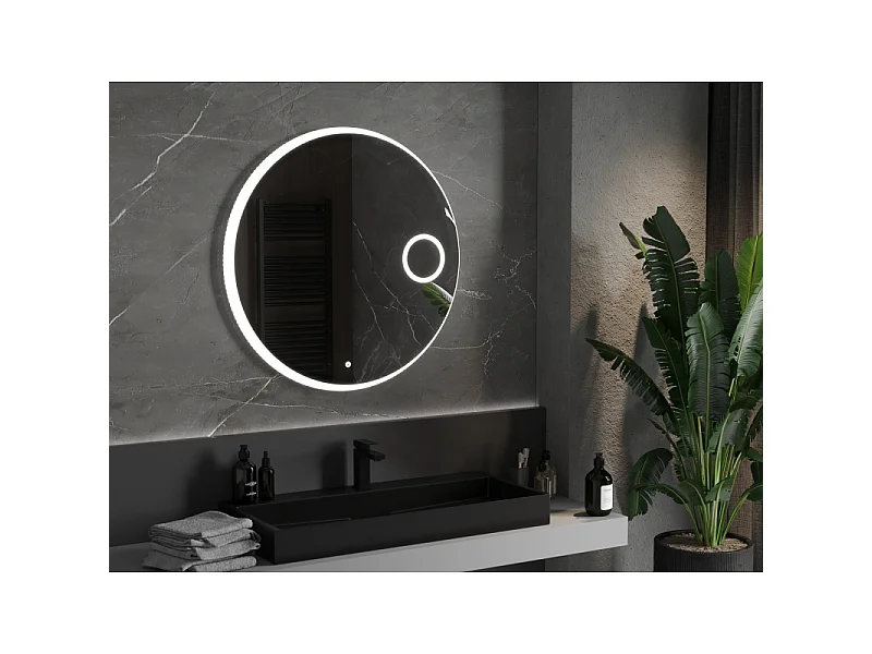 Mexen Ella miroir de salle de bain rétroéclairé avec miroir cosmétique, rond 90 cm, LED 6000K, antibuée