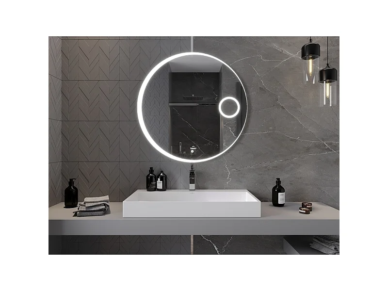 Mexen Ella miroir de salle de bain rétroéclairé avec miroir cosmétique, rond 90 cm, LED 6000K, antibuée