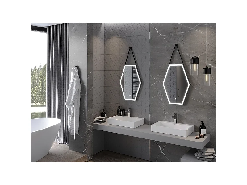 Mexen Orla miroir de salle de bains rétroéclairé 50 x 70 cm, LED 6000K, anti-buée, cadre noir - 9815-050-070-611-70