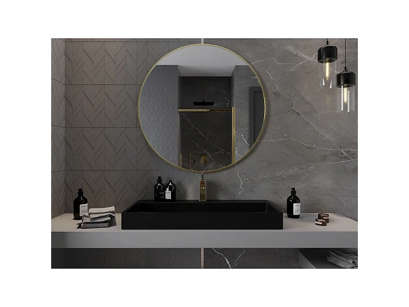 Mexen Loft Rundes Badezimmer-Spiegel 100 cm, goldener Rahmen - 9850-100-100-000-50
