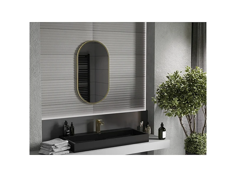 Mexen Loft ovaler Badezimmerspiegel 80 x 45 cm, goldenes Rahmen - 9851-080-045-000-50