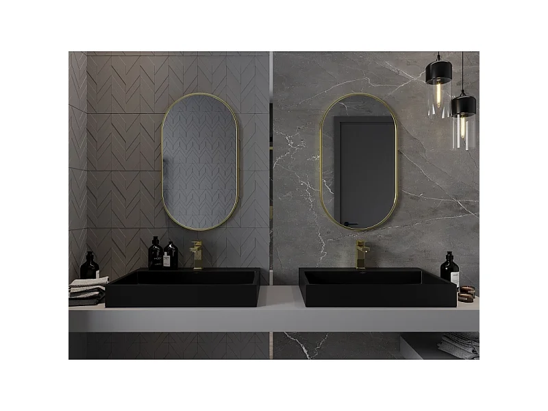 Mexen Loft ovaler Badezimmerspiegel 80 x 45 cm, goldenes Rahmen - 9851-080-045-000-50