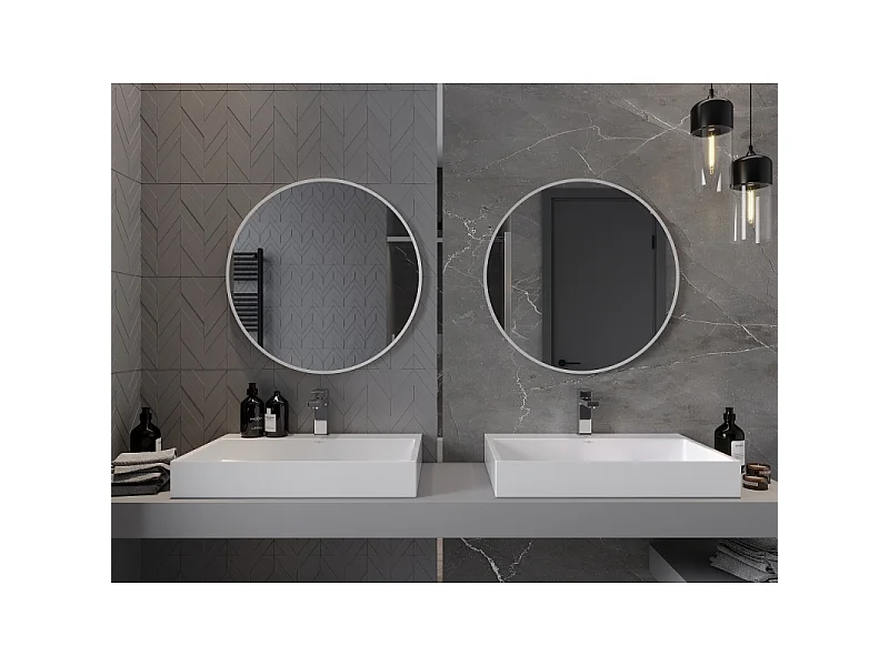 Mexen Loft ronde badkamer spiegel 70 cm, witte lijst - 9850-070-070-000-20