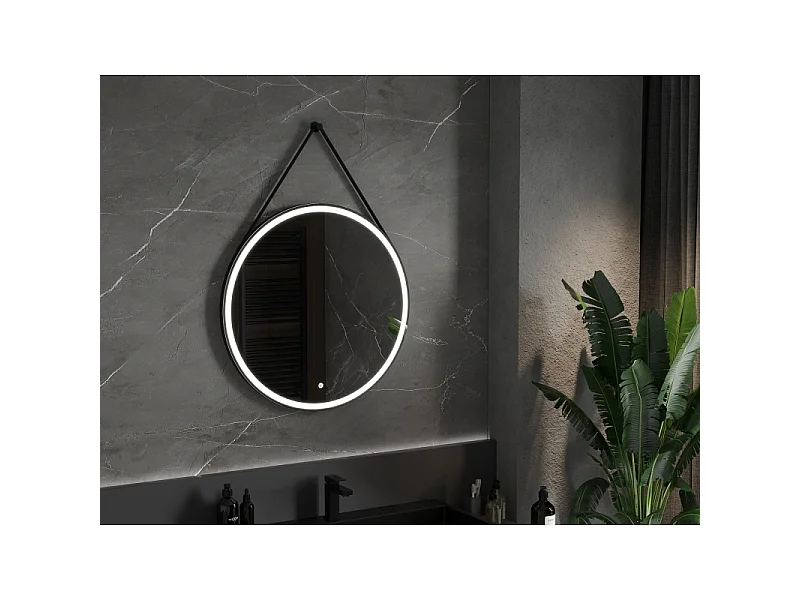 Mexen Reni miroir de salle de bain éclairé, rond 80 cm, LED 6000K, anti-buée, cadre noir - 9812-080-080-611-70
