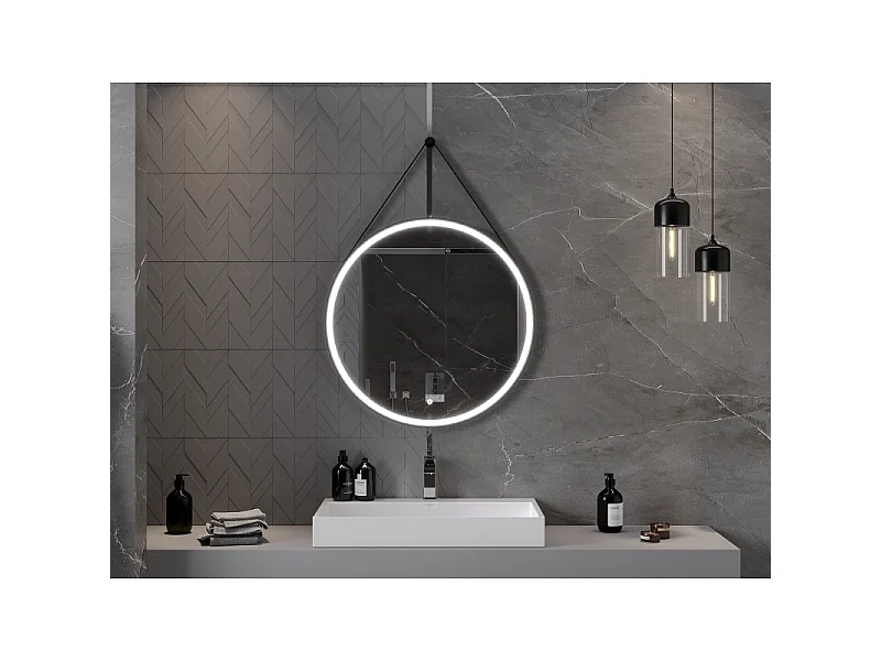 Mexen Reni miroir de salle de bain éclairé, rond 80 cm, LED 6000K, anti-buée, cadre noir - 9812-080-080-611-70