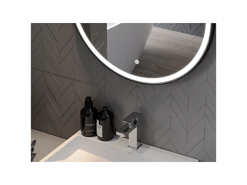 Mexen Reni miroir de salle de bain éclairé, rond 80 cm, LED 6000K, anti-buée, cadre noir - 9812-080-080-611-70