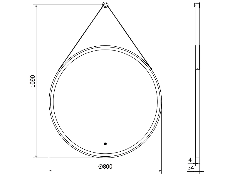 Mexen Reni miroir de salle de bain éclairé, rond 80 cm, LED 6000K, anti-buée, cadre noir - 9812-080-080-611-70