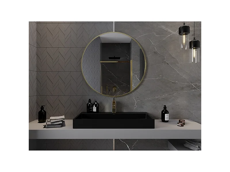 Mexen Loft Rundes Badezimmer Spiegel 95 cm, goldener Rahmen - 9850-095-095-000-50