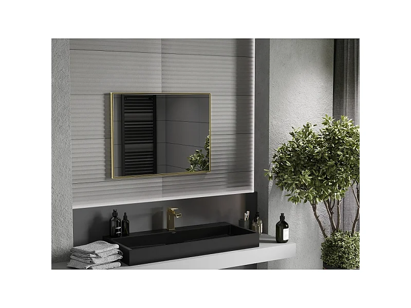 Mexen Loft rechteckiger Badezimmerspiegel 80 x 60 cm, goldener Rahmen - 9852-080-060-000-50