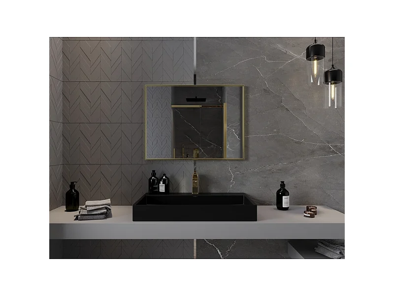 Mexen Loft rechteckiger Badezimmerspiegel 80 x 60 cm, goldener Rahmen - 9852-080-060-000-50