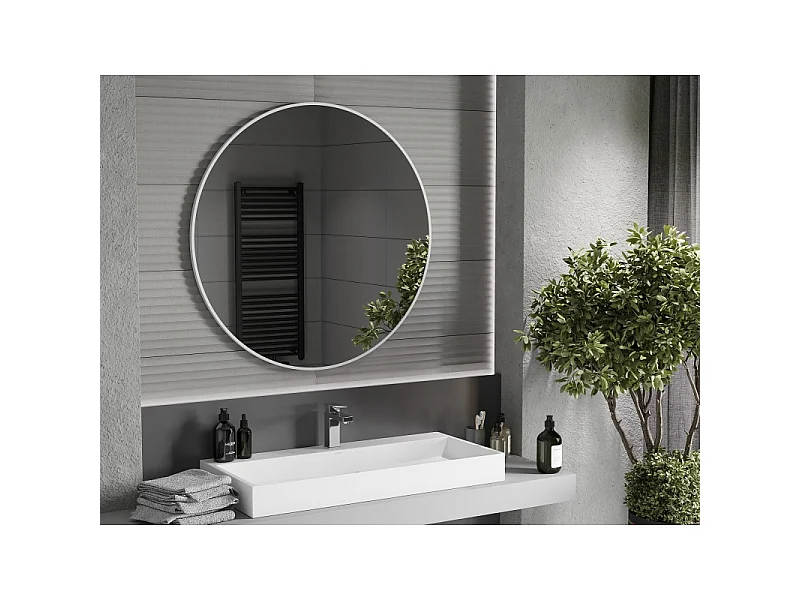 Mexen Loft ronde badkamerspiegel 100 cm, witte lijst - 9850-100-100-000-20