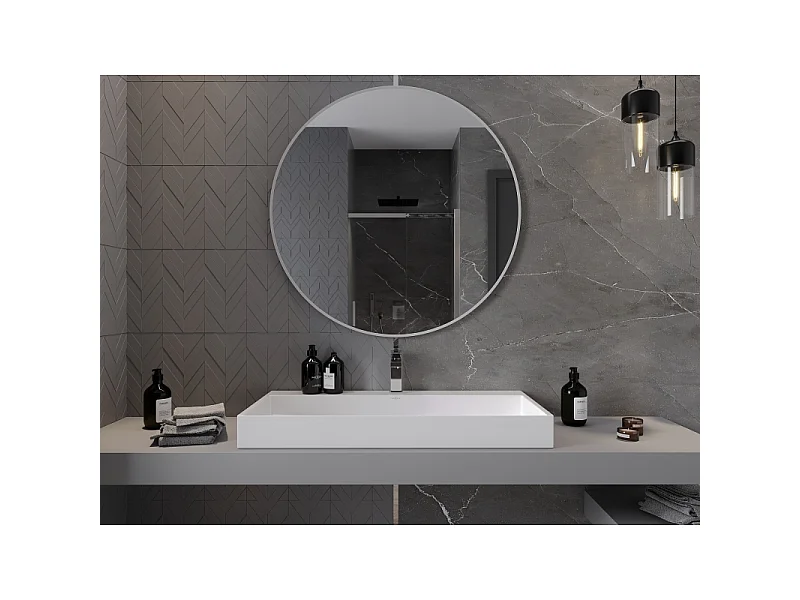 Mexen Loft ronde badkamerspiegel 100 cm, witte lijst - 9850-100-100-000-20