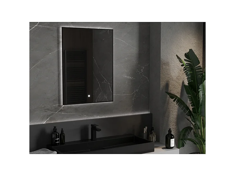 Mexen Erma beleuchteter Badezimmerspiegel 60 x 80 cm, LED 6000K, Antibeschlag, schwarzer Rahmen - 9814-060-080-611-70