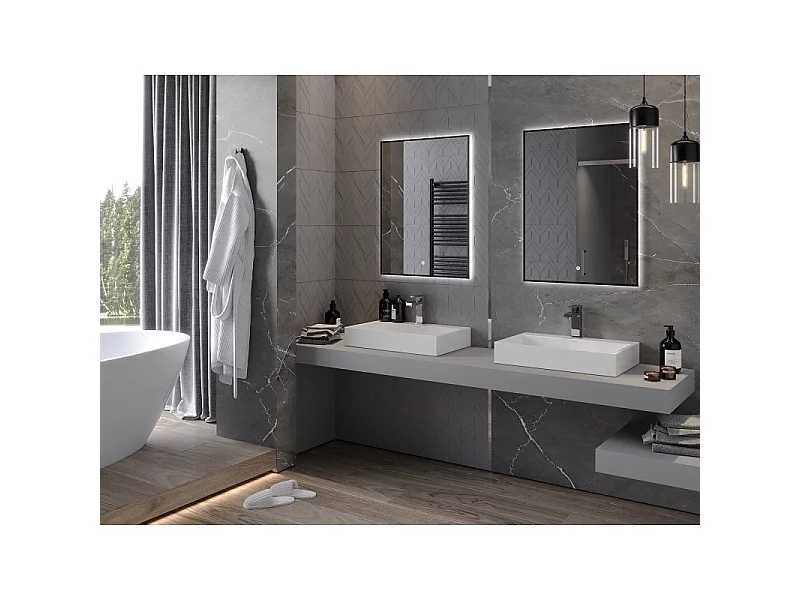 Mexen Erma beleuchteter Badezimmerspiegel 60 x 80 cm, LED 6000K, Antibeschlag, schwarzer Rahmen - 9814-060-080-611-70