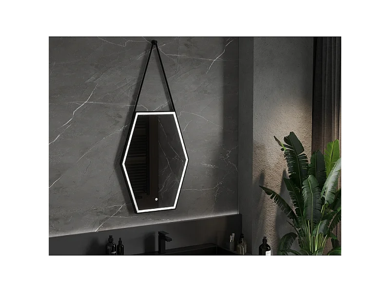 Mexen Orla miroir de salle de bain éclairé 60 x 80 cm, LED 6000K, antibuée, cadre noir - 9815-060-080-611-70