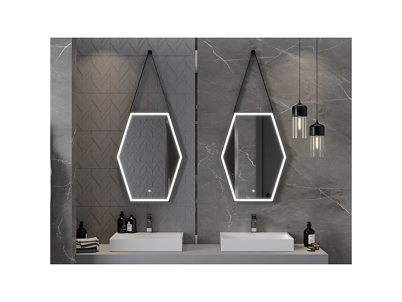 Mexen Orla miroir de salle de bain éclairé 60 x 80 cm, LED 6000K, antibuée, cadre noir - 9815-060-080-611-70