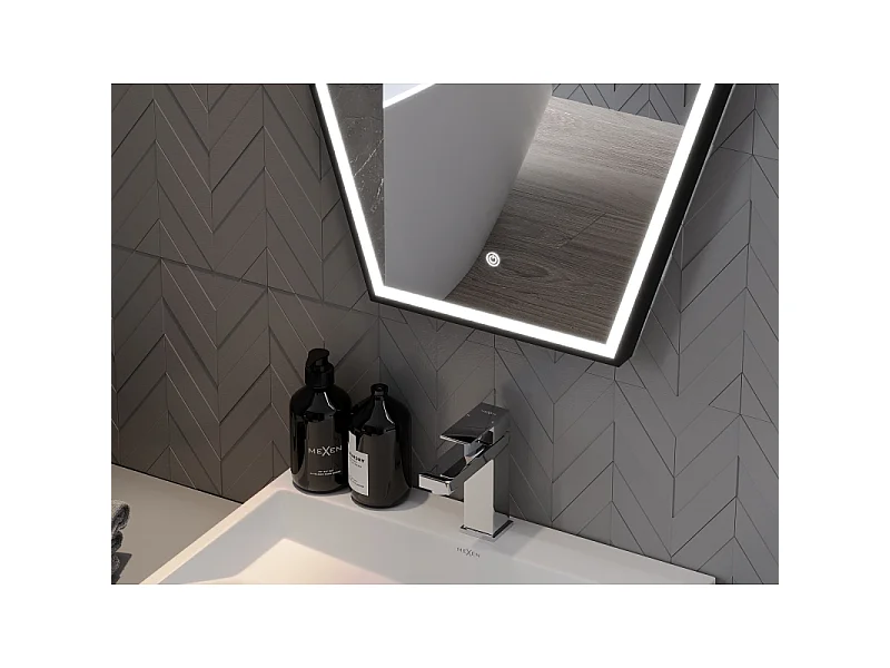 Mexen Orla miroir de salle de bain éclairé 60 x 80 cm, LED 6000K, antibuée, cadre noir - 9815-060-080-611-70