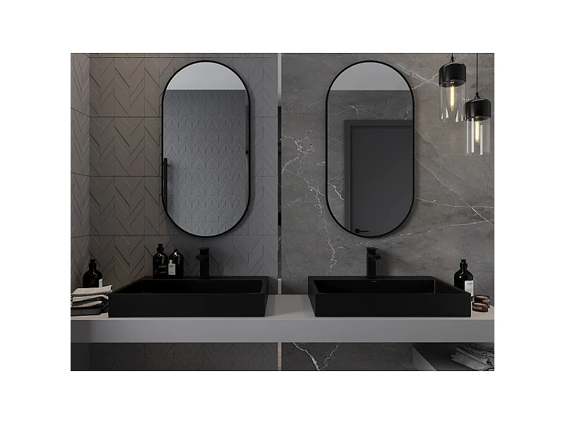 Mexen Loft Ovaler Badezimmerspiegel 100 x 50 cm, schwarzer Rahmen - 9851-100-050-000-70