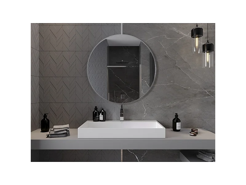 Mexen Loft Rundes Badezimmerspiegel 90 cm, Rahmen Inox - 9850-090-090-000-10