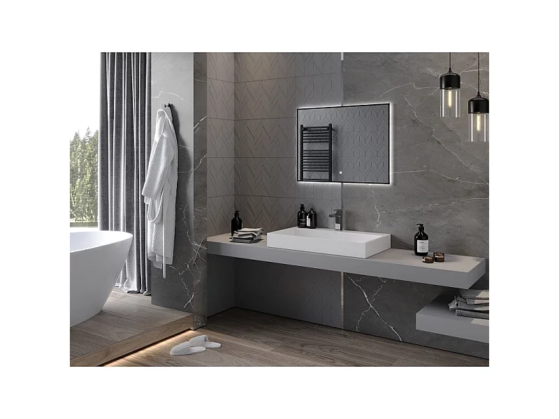 Mexen Erma miroir de salle de bain éclairé 80 x 60 cm, LED 6000K, anti-buée, cadre noir - 9814-080-060-611-70