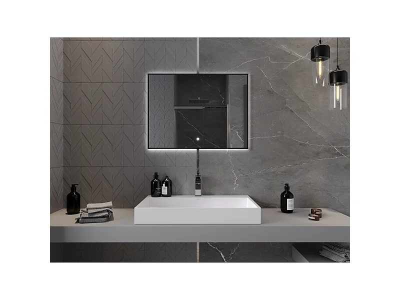 Mexen Erma miroir de salle de bain éclairé 80 x 60 cm, LED 6000K, anti-buée, cadre noir - 9814-080-060-611-70