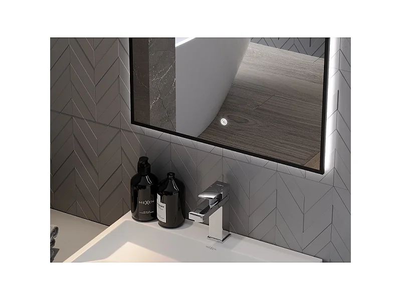 Mexen Erma miroir de salle de bain éclairé 80 x 60 cm, LED 6000K, anti-buée, cadre noir - 9814-080-060-611-70
