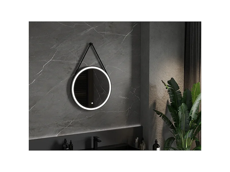 Mexen Reni miroir de salle de bain éclairé, rond 60 cm, LED 6000K, anti-buée, cadre noir - 9812-060-060-611-70