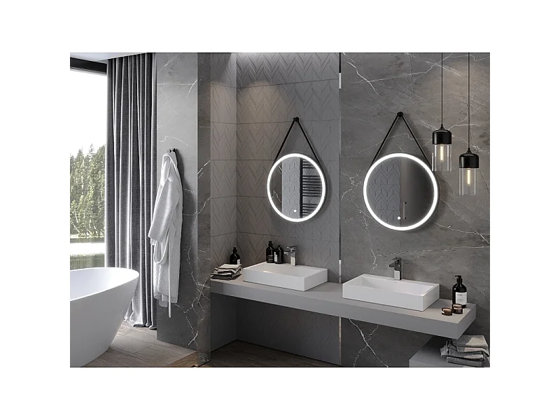 Mexen Reni miroir de salle de bain éclairé, rond 60 cm, LED 6000K, anti-buée, cadre noir - 9812-060-060-611-70