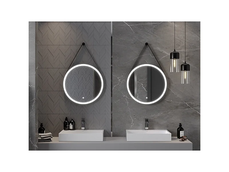 Mexen Reni miroir de salle de bain éclairé, rond 60 cm, LED 6000K, anti-buée, cadre noir - 9812-060-060-611-70