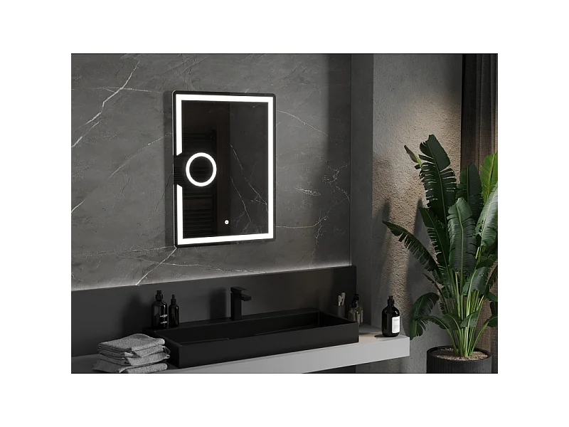 Mexen Onyx miroir de salle de bain éclairé avec miroir cosmétique 60 x 80 cm, LED 6000K, anti-buée - 9813-060-080-611-00