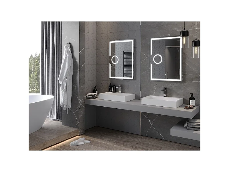 Mexen Onyx miroir de salle de bain éclairé avec miroir cosmétique 60 x 80 cm, LED 6000K, anti-buée - 9813-060-080-611-00