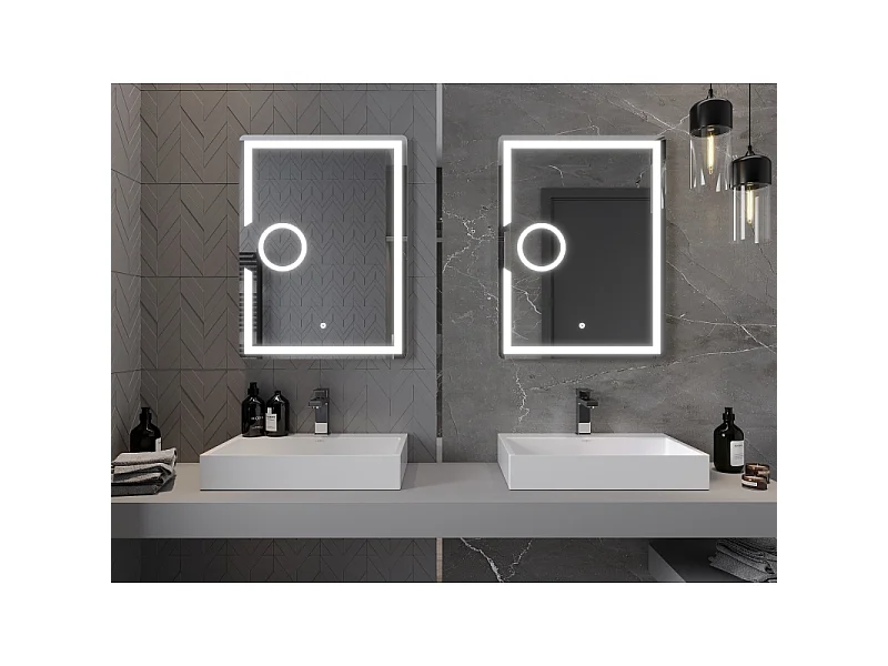 Mexen Onyx miroir de salle de bain éclairé avec miroir cosmétique 60 x 80 cm, LED 6000K, anti-buée - 9813-060-080-611-00