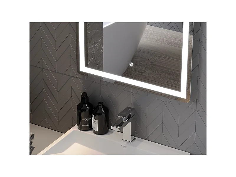 Mexen Onyx miroir de salle de bain éclairé avec miroir cosmétique 60 x 80 cm, LED 6000K, anti-buée - 9813-060-080-611-00