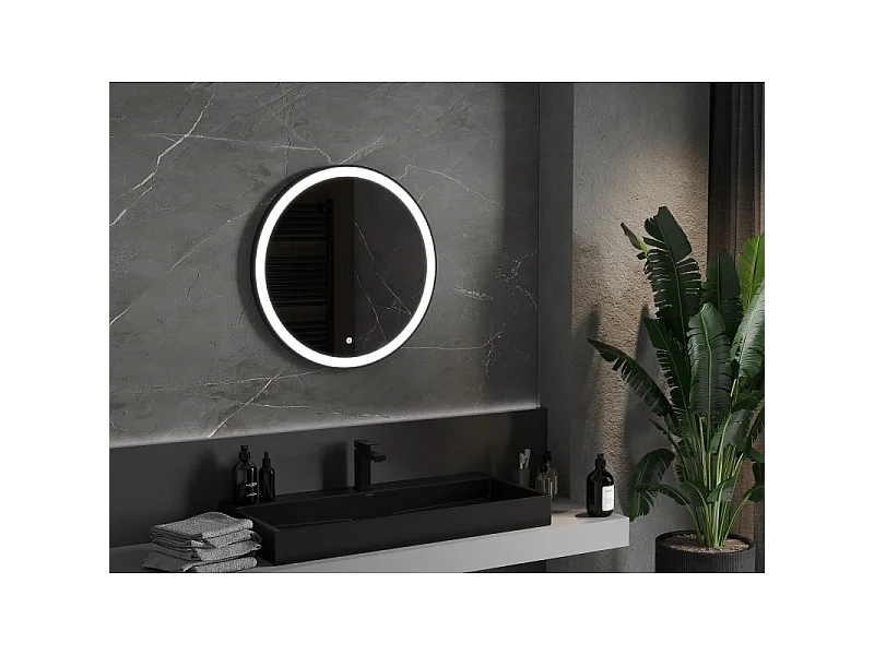 Mexen Esso miroir de salle de bain éclairé, rond 70 cm, LED 6000K, anti-buée, cadre noir - 9825-070-070-611-70