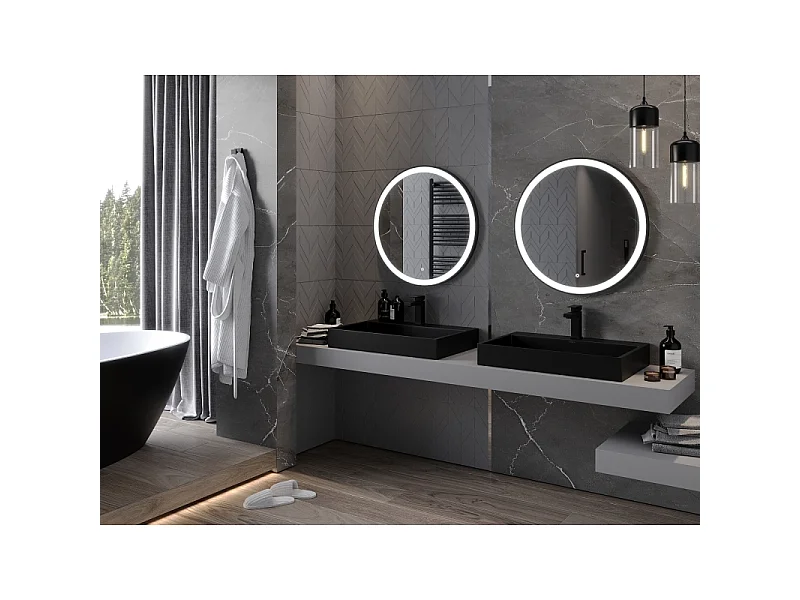 Mexen Esso miroir de salle de bain éclairé, rond 70 cm, LED 6000K, anti-buée, cadre noir - 9825-070-070-611-70