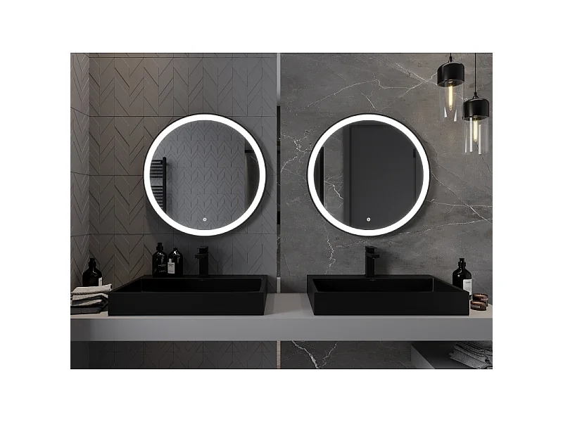 Mexen Esso miroir de salle de bain éclairé, rond 70 cm, LED 6000K, anti-buée, cadre noir - 9825-070-070-611-70