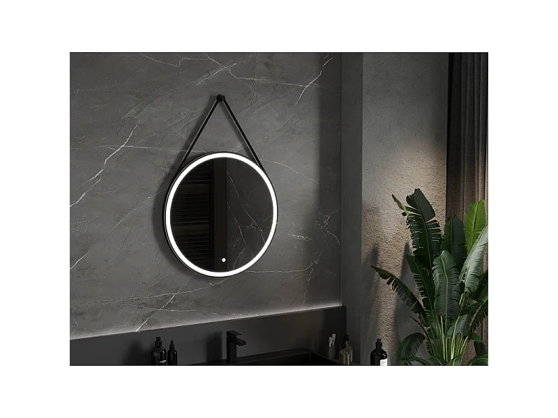 Mexen Reni miroir de salle de bain éclairé, rond 70 cm, LED 6000K, anti-buée, cadre noir - 9812-070-070-611-70