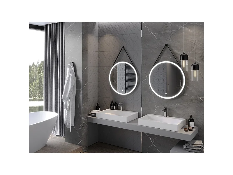Mexen Reni miroir de salle de bain éclairé, rond 70 cm, LED 6000K, anti-buée, cadre noir - 9812-070-070-611-70