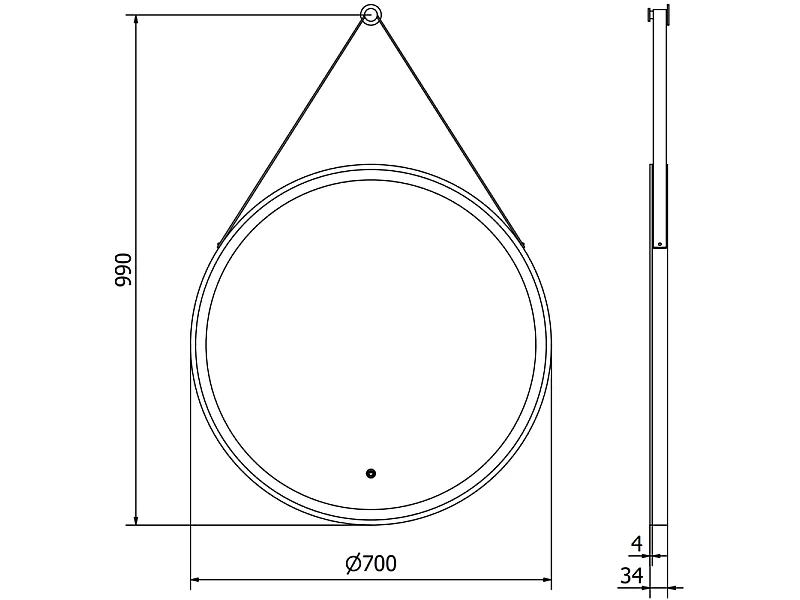 Mexen Reni miroir de salle de bain éclairé, rond 70 cm, LED 6000K, anti-buée, cadre noir - 9812-070-070-611-70