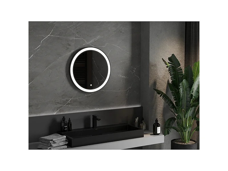 Mexen Esso miroir de salle de bain éclairé, rond 60 cm, LED 6000K, antibuée, cadre noir - 9825-060-060-611-70