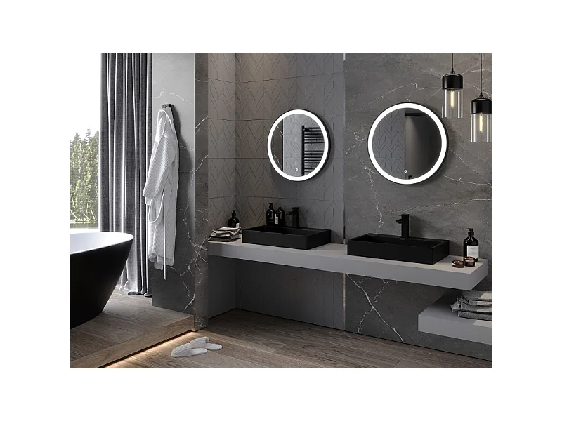 Mexen Esso miroir de salle de bain éclairé, rond 60 cm, LED 6000K, antibuée, cadre noir - 9825-060-060-611-70