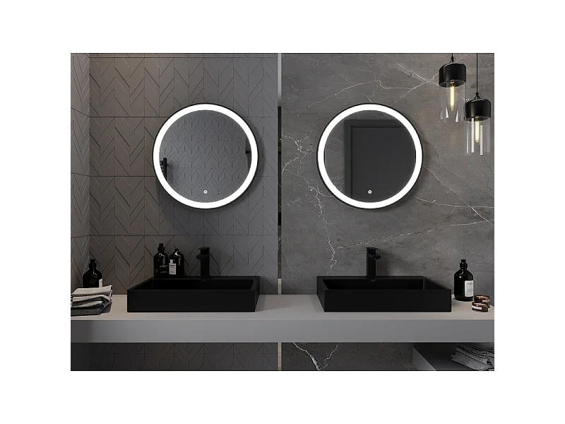 Mexen Esso miroir de salle de bain éclairé, rond 60 cm, LED 6000K, antibuée, cadre noir - 9825-060-060-611-70